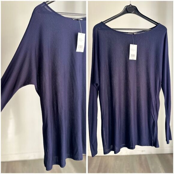 NWT VINCE Womens Shirt Size XS Navy Blue Long Sleeve Tunic Length Viscose Top - Picture 1 of 4